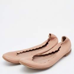 Chloe Beige Leather Laurena Scalloped Ballet Flats Size 38