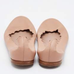 Chloe Beige Leather Laurena Scalloped Ballet Flats Size 38