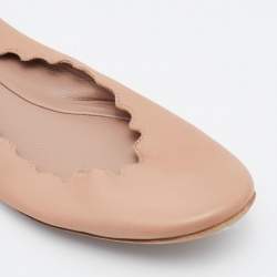 Chloe Beige Leather Laurena Scalloped Ballet Flats Size 38
