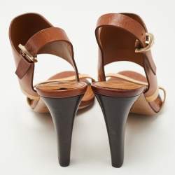 Pre Owned Chloe Brown Leather Ankle Strap Sandals Size 38