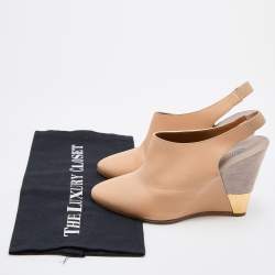Chloe Beige Leather Wedge Slingback Pumps Size 37