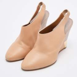 Chloe Beige Leather Wedge Slingback Pumps Size 37