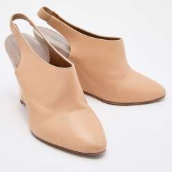 Chloe Beige Leather Wedge Slingback Pumps Size 37