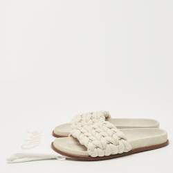 Pre Owned Chloe White Woven Leather Kacey Flat Slides Size 40