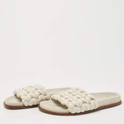 Pre Owned Chloe White Woven Leather Kacey Flat Slides Size 40
