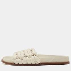 Pre Owned Chloe White Woven Leather Kacey Flat Slides Size 40