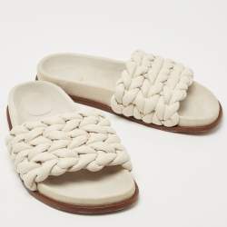 Pre Owned Chloe White Woven Leather Kacey Flat Slides Size 40