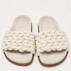 Pre Owned Chloe White Woven Leather Kacey Flat Slides Size 40