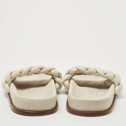 Pre Owned Chloe White Woven Leather Kacey Flat Slides Size 40