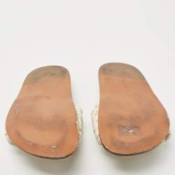 Pre Owned Chloe White Woven Leather Kacey Flat Slides Size 40