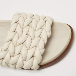 Pre Owned Chloe White Woven Leather Kacey Flat Slides Size 40