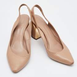 Chloe Beige Leather Block Heel Slingback Sandals Size 40