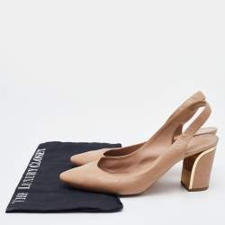 Chloe Beige Leather Block Heel Slingback Sandals Size 40