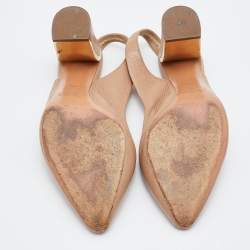 Chloe Beige Leather Block Heel Slingback Sandals Size 40