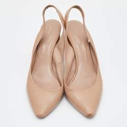 Chloe Beige Leather Block Heel Slingback Sandals Size 40