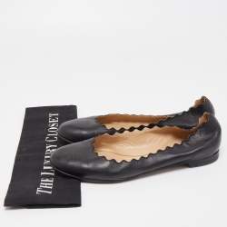 Pre Owned Chloe Black Scalloped Leather Lauren Ballet Flats Size 38