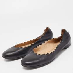 Pre Owned Chloe Black Scalloped Leather Lauren Ballet Flats Size 38
