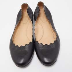Pre Owned Chloe Black Scalloped Leather Lauren Ballet Flats Size 38