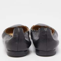 Pre Owned Chloe Black Scalloped Leather Lauren Ballet Flats Size 38