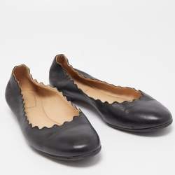 Pre Owned Chloe Black Scalloped Leather Lauren Ballet Flats Size 38