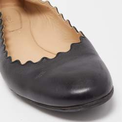 Pre Owned Chloe Black Scalloped Leather Lauren Ballet Flats Size 38