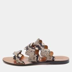 Chloe Two Tone Python Embossed Leather Lauren Strappy Flat Sandals Size 36.5