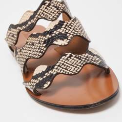 Chloe Two Tone Python Embossed Leather Lauren Strappy Flat Sandals Size 36.5