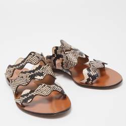 Chloe Two Tone Python Embossed Leather Lauren Strappy Flat Sandals Size 36.5