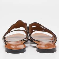 Chloe Two Tone Python Embossed Leather Lauren Strappy Flat Sandals Size 36.5