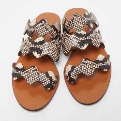 Chloe Two Tone Python Embossed Leather Lauren Strappy Flat Sandals Size 36.5
