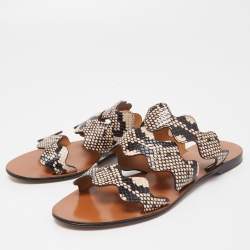 Chloe Two Tone Python Embossed Leather Lauren Strappy Flat Sandals Size 36.5