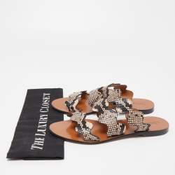 Chloe Two Tone Python Embossed Leather Lauren Strappy Flat Sandals Size 36.5