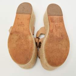 Pre Owned Chloe Beige Leather Lauren Espadrille Slide Sandals Size 37