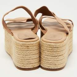 Pre Owned Chloe Beige Leather Lauren Espadrille Slide Sandals Size 37
