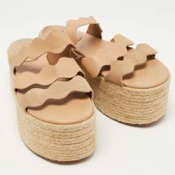 Pre Owned Chloe Beige Leather Lauren Espadrille Slide Sandals Size 37