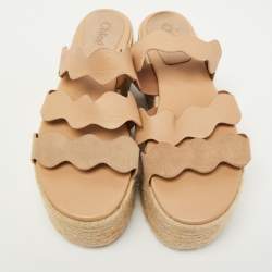 Pre Owned Chloe Beige Leather Lauren Espadrille Slide Sandals Size 37