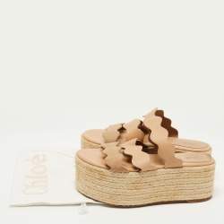 Pre Owned Chloe Beige Leather Lauren Espadrille Slide Sandals Size 37