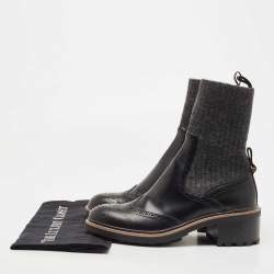 Chloe Black Leather and Fabric Ankle Boots Size 38