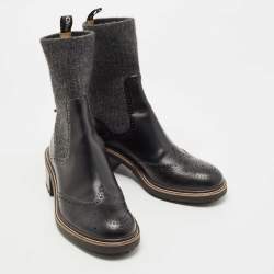 Chloe Black Leather and Fabric Ankle Boots Size 38