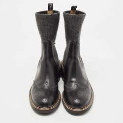 Chloe Black Leather and Fabric Ankle Boots Size 38