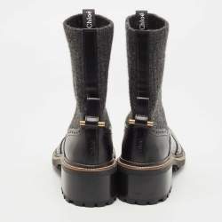 Chloe Black Leather and Fabric Ankle Boots Size 38