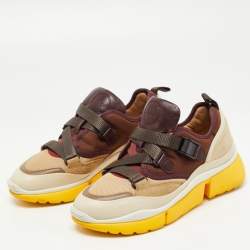 Pre Owned Chloe Multicolor Suede Leather And Canvas Sonnie Low Top Sneakers Size 37