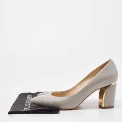 Pre Owned Chloe Grey Leather Block Heel Pumps Size 39.5