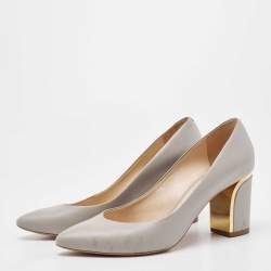 Pre Owned Chloe Grey Leather Block Heel Pumps Size 39.5