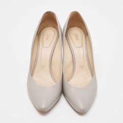 Pre Owned Chloe Grey Leather Block Heel Pumps Size 39.5