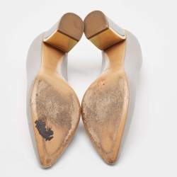 Pre Owned Chloe Grey Leather Block Heel Pumps Size 39.5