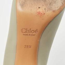 Pre Owned Chloe Grey Leather Block Heel Pumps Size 39.5