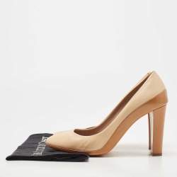 Pre Owned Chloe Beige Leather Block Heel Pumps Size 39.5