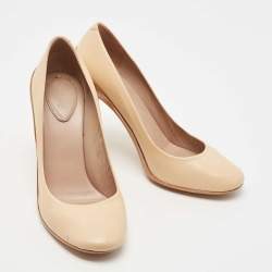 Pre Owned Chloe Beige Leather Block Heel Pumps Size 39.5