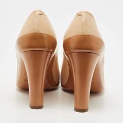 Pre Owned Chloe Beige Leather Block Heel Pumps Size 39.5